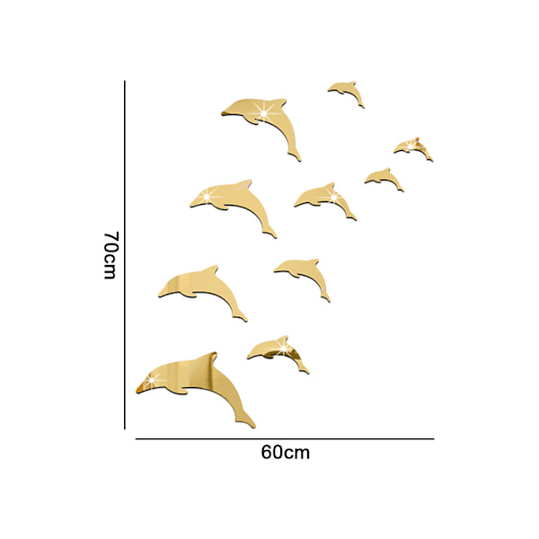 3D Delfin Akryl Spegelklistermärke, Heminredning Självhäftande Remo
