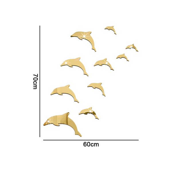 3D Delfin Akryl Speil Klistremerke, Hjemmedekor Selvklebende Fjernbar