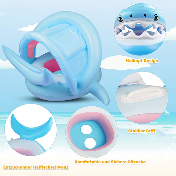 Snabbt Absorberande Pool Float med Justerbart Säkerhetssäte för Småbarn, Ultra Baby Spring Float med Solskyddstak och Halkfri Yta, Polyester