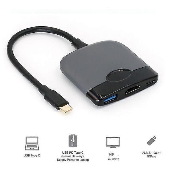 3-i-1 USB C Hub TV-docka för Switch, portabel dockningsstation typ C till HD 4K USB 3.0-hubb