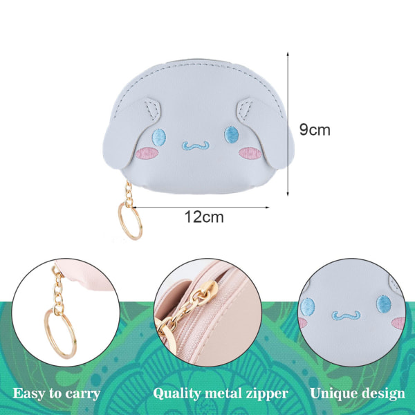 Dame lommebok med tegneserie-dyr, glidelås i skinn med nøkkelring, praktisk lommebok-anheng