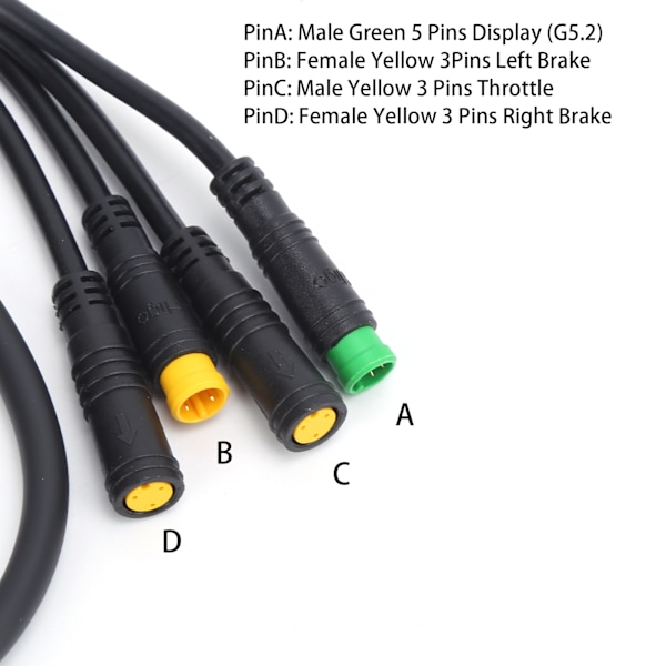 Vandafvisende 1T4 Elcykel Kabelharness Gear Sensor Forlængerkabel til BAFANG BBS01/BBS02 Mid Motor
