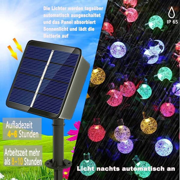 Atmosfärsskapande ljusslinga för trädgården, uppgraderad kristallglobsdesign med batteridrift och 8 ljuslägen, vattentät (IP65) för uteplats