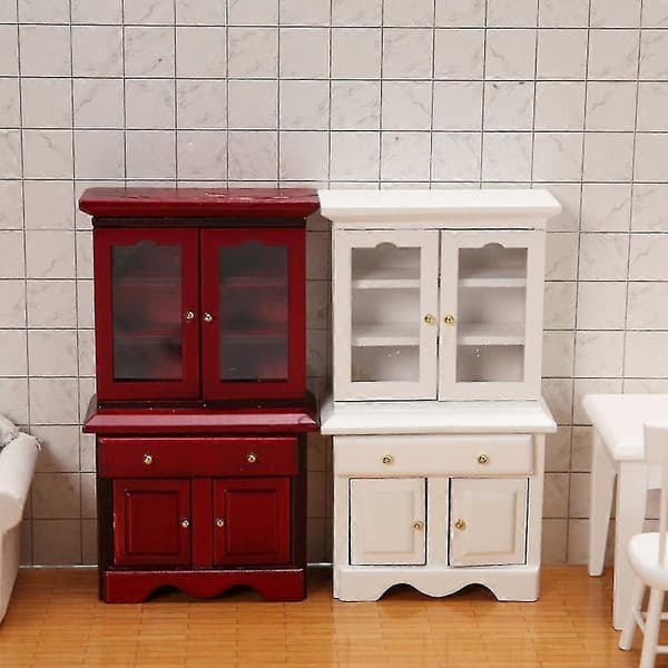 1/12 Dockhus Miniatyr Möbler Multifunktion Träskåp Bokhylla Modell Leksak, röd