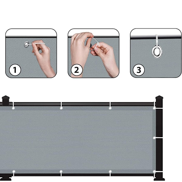 Personvern skjerm for hagebalkong 90x300 cm, UV-beskyttelse, vanntett og vindtett med kabelbindere, grå