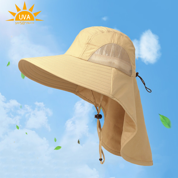 Solhatt for menn med UPF 50+ solbeskyttelse, bred brem, fiskehatt