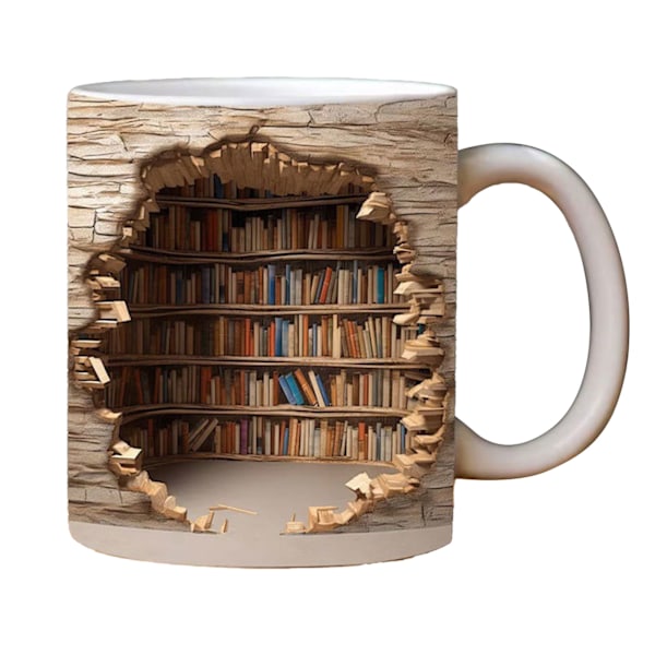 3D Bookshelf Mug, Library Bookshelf Mug, Creative Space Design Multi-Purpose Mugs Funny Novelty Unique Ceramic Coffee Mugs