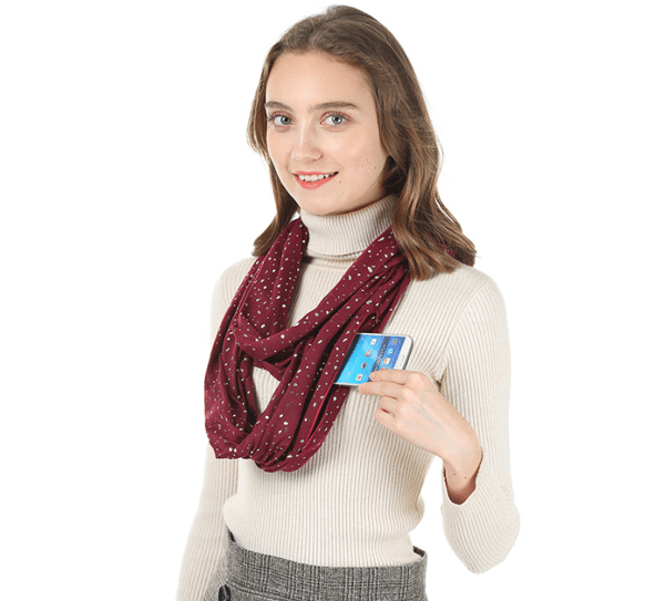 Silverprickig vinröd vacker och glänsande scarf, färggradient, se