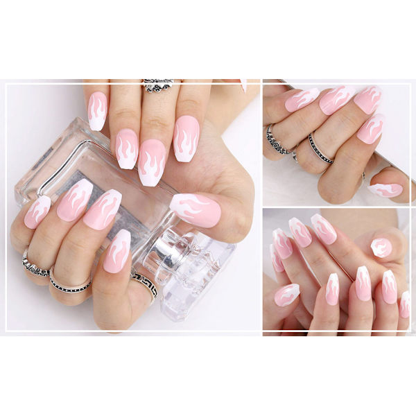 24 stk. Trykte Falske Negle Flamme Kiste Kvadrat Akryl Falske Negle Ild Lim På Fingre til Kvinder Piger DIY Manicure Salon