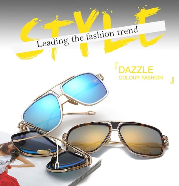 Solbriller Oversize Klassiske Svarte Shades Goggle Retro Gull Legering