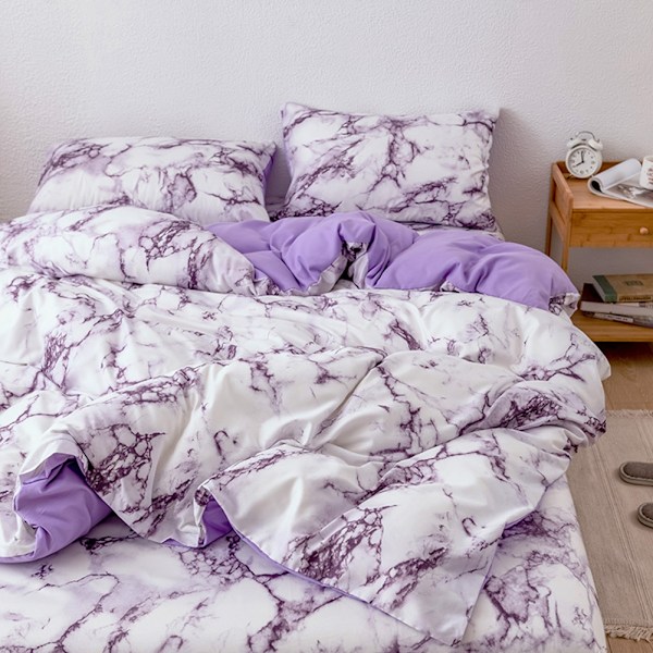 Elegant Marmorbäddset, Vändbart Komfortset med Poly Mikrofiber, 3 Delar Queen Size för Året-Runt-Mysighet och Lyxig Estetik