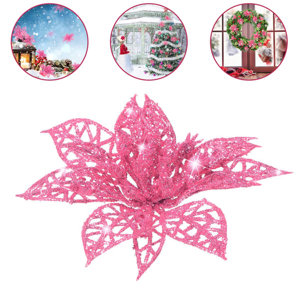 24 stk. Glitter Julestjerne Juletrepynt Juleblomstdekorasjon