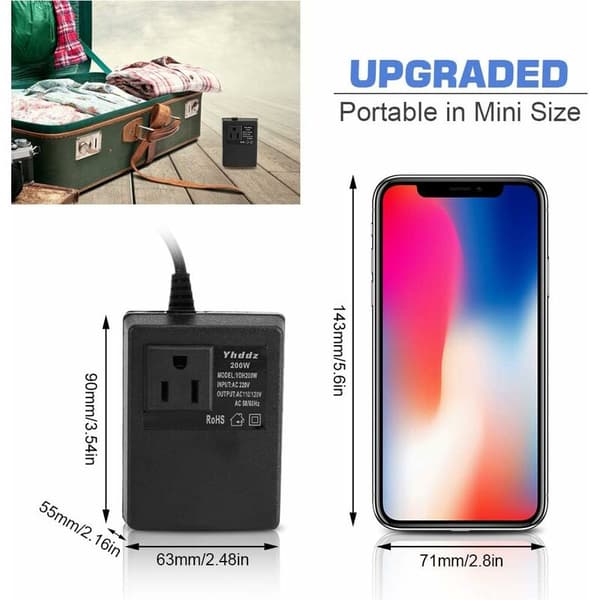 Sort 1 stk. Spændingsomformer 220v til 110v Rejseadapter