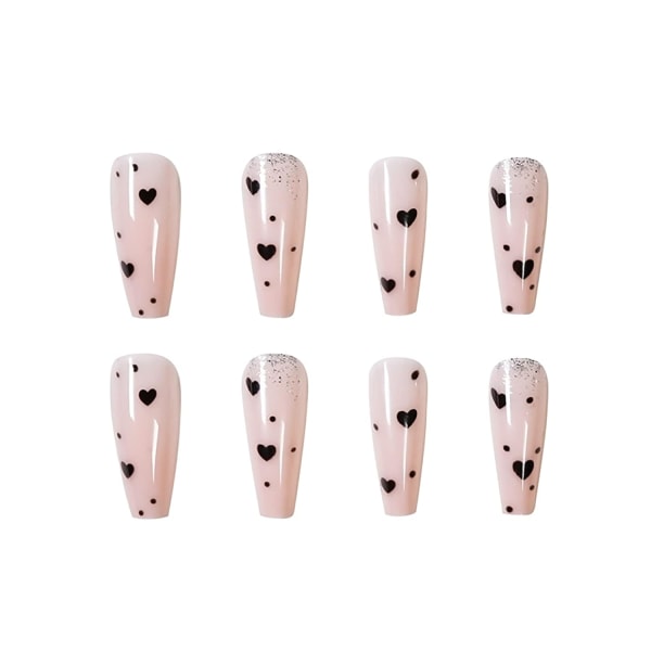 Vaveah 24 st Press on Nails Kista för kvinnor, Extra långa falska naglar lim på naglar, franska lösnaglar med lim (Rosa Blandat Vit)