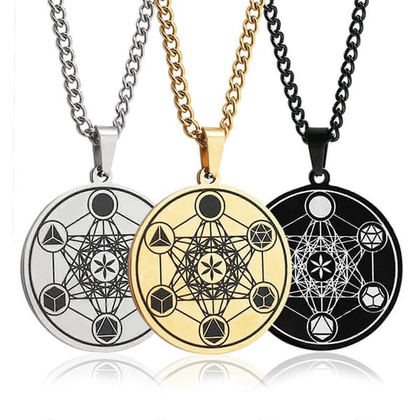 Metatron Cube halskæde i rustfrit stål - Livets Blomst vedhæng Chakra Steel Color