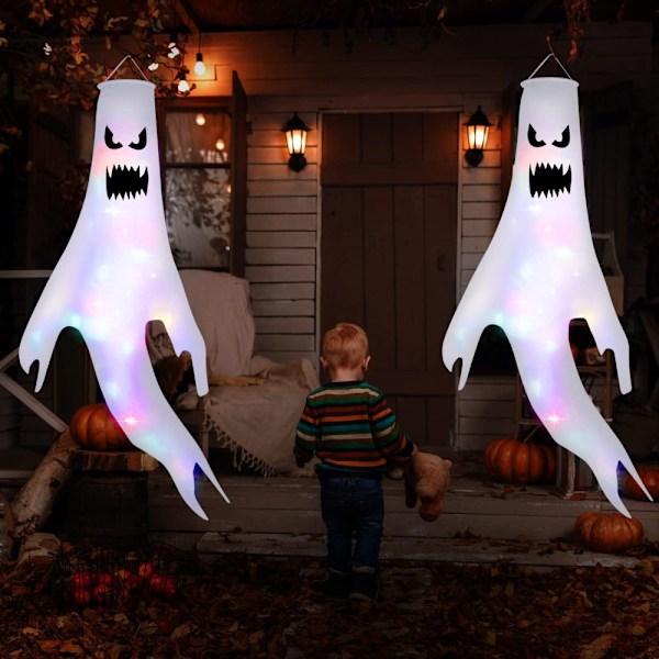 Halloween Dekorationer, Spökvindstrutar i Polyestertyg med Utbytbara Batterier för Inom- och Utomhusbruk (2-pack)