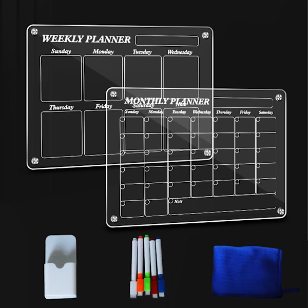 Magnetisk kylskåpskalender, transparent månadsplanerare, akrylkylskåpskalender, månatlig torr raderkalender, kylskåpsorganiserare