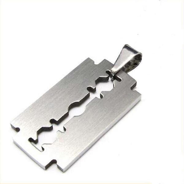 1 stk. barberblad titanium stål vedhæng sølvfarve ca. 3,8 x 2,3 cm & 1 stk. retro læder C til mænd
