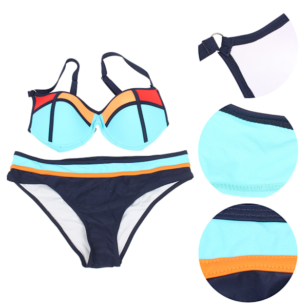 Dam Bröst Samla Kontrastfärg Sexig Bikini Vadderad Delad Baddräkt Badkläder (L)