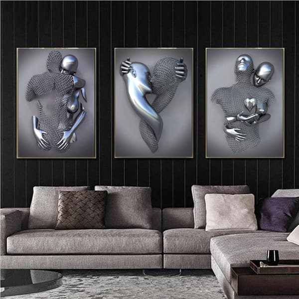 3 st Silver 45x60cm Väggkonst Canvas Tryck utan Ram, metalltråd sc