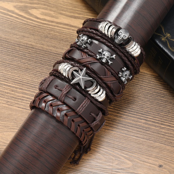 1 stk - Punk Skull Serie Lær Armbånd - Brun