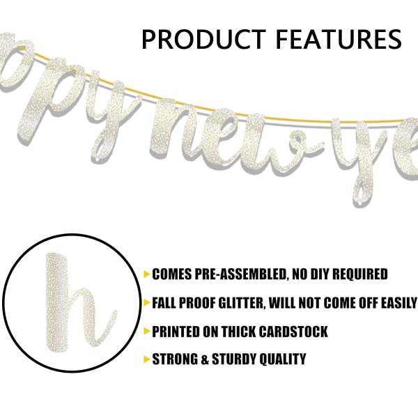 Nyårsbanderoll 2024, Happy New Year Bunting Banner med
