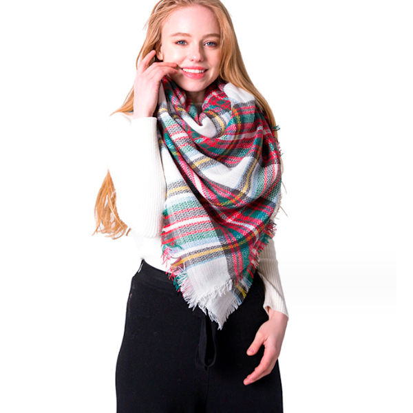 Dame Fall Winter Plaid Trekant Sjal Sjal Klassisk Kvast