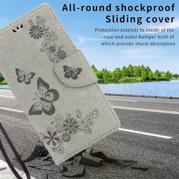 Butterfly Lær Samsung Galaxy Xcover 4S Deksel - Sølv/Grå Sølv Grå