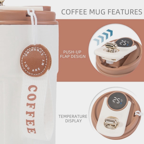 Rostfri Vakuumisolerad Resemugg för Kaffe, Läcksäker Design, Smart Termosmugg för Kaffe, Kompakt och Portabel Design, Vakuumisolering, Behåller