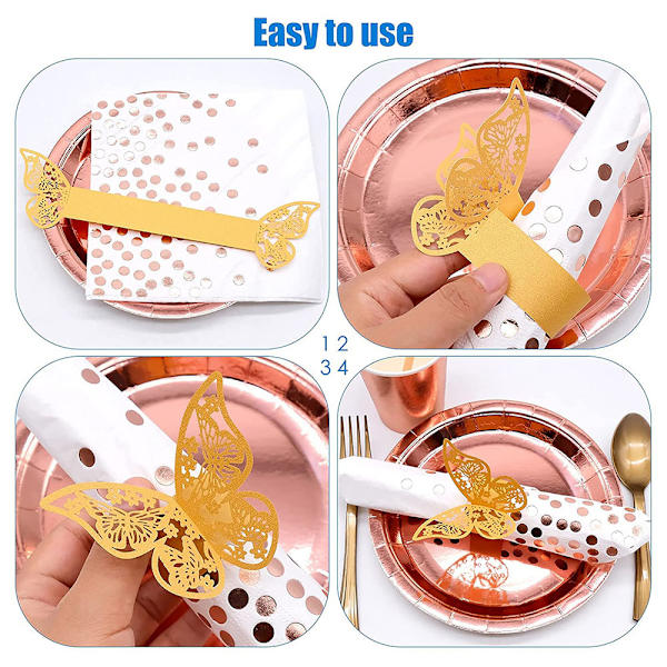 100 stk Butterfly Papir Serviettringer Bryllup Fest Serviett Tab