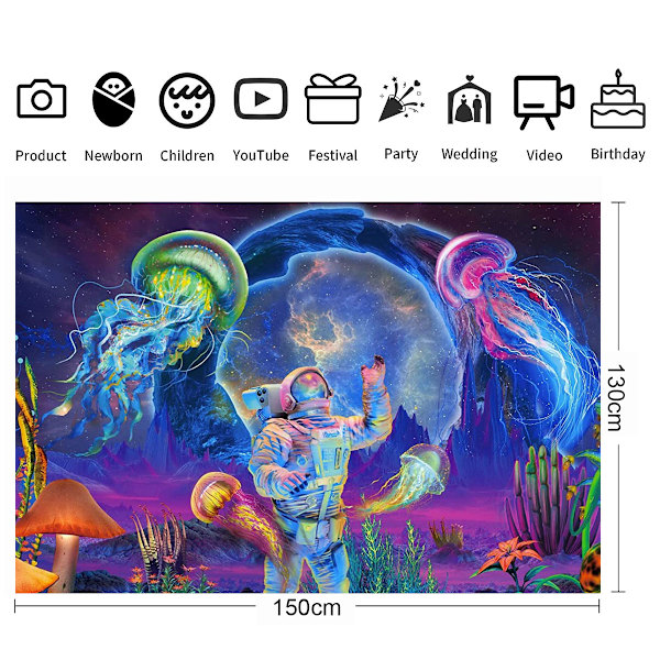 Tapestry UV-reaktiivinen Kasvi Meduusa Tapestry Neon Galaxy Avaruus
