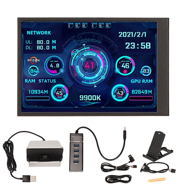 PC CPU-dataskärm 3,5 tum IPS USB Mini-skärm tydlig datamultifunktions Mini ITX PC-fodral Moniror för PC-chassi