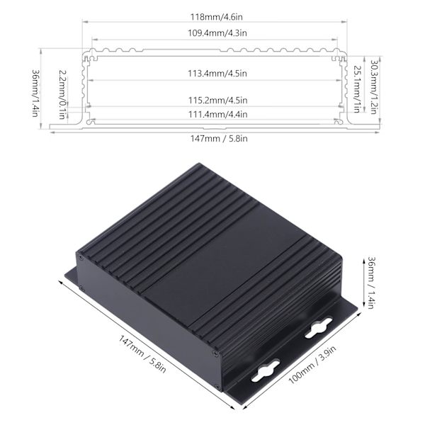 Aluminiumprojektbox med Sandblästring, Oxidationbehandling, Korrosionsbeständig, Vattentät, Värmeavledning