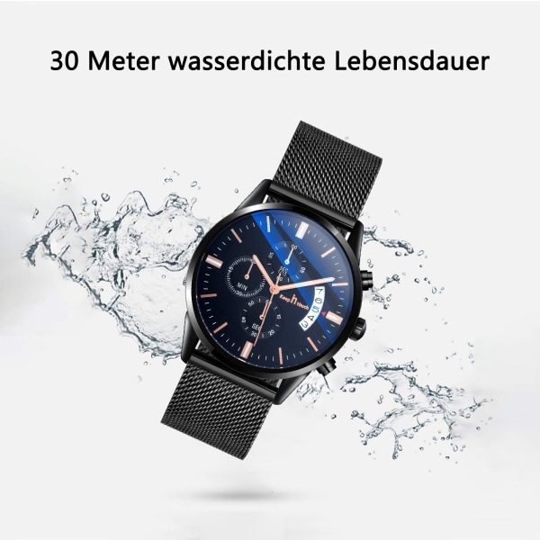 Herrklocka Mode Vattentät Sport Analog Kvarts Klocka Ultratunn Urtavla Rostfritt Stål Mesh Armbandsur Herr Datum