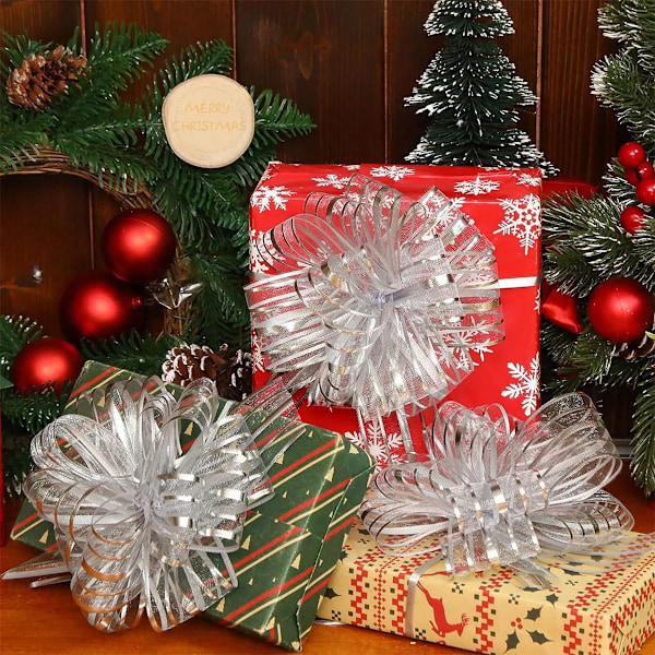 4-pack presentförpackningsdekoration - silver