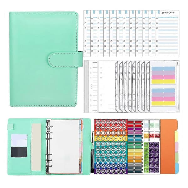 A6 Budget Binder med lynlåskuverter, kontantkuverter til budgettering, My Izer Plr For