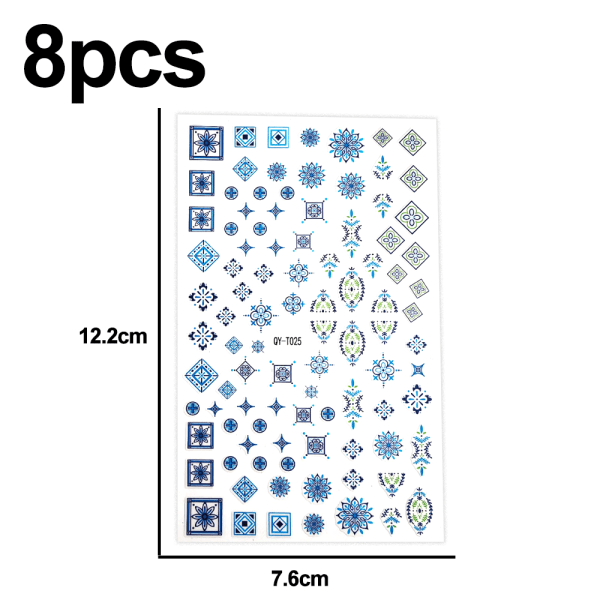 Remse-limte negl-klistremerker, blandede selvklebende negl-klistremerker, 8 stk., neglkunst delikate klistremerker