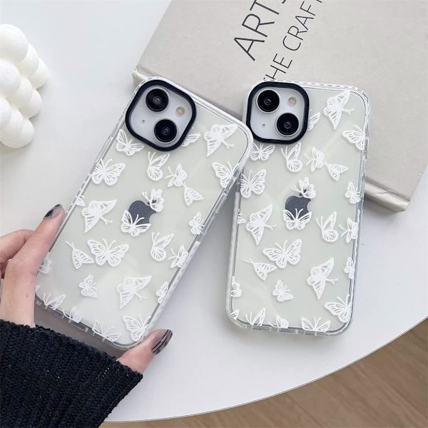 Valkoinen Perhonen Trendikäs Söötti Läpinäkyvä Puhelimen Kotelo iPhone 13 6.1 tuumaa Sisäänrakennetulla Puskurilla Iskunvaimentava Suojaava Kotelo iPhone 13 6.1 tuumaa