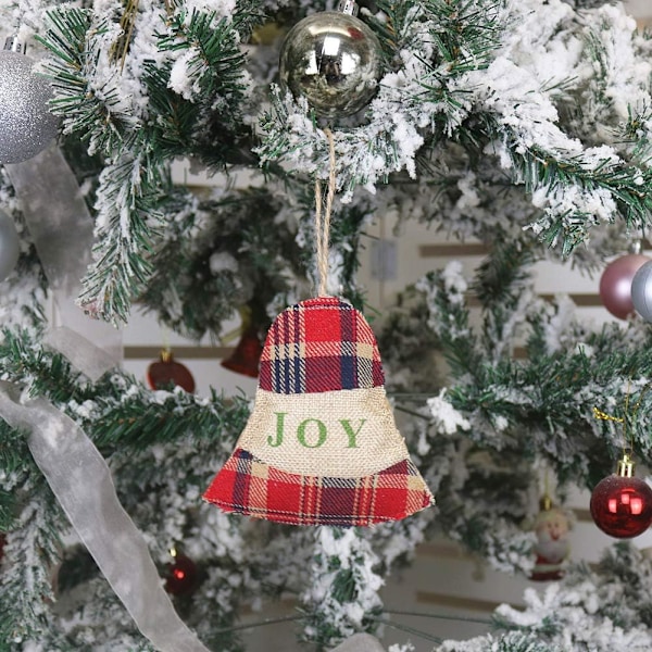 Landlig Gårdshus Juledekorasjon, Tartan Stoff Jute Julepynt for Rustikk Juleborddekor, Plysjpyntsett til Juletre, 4