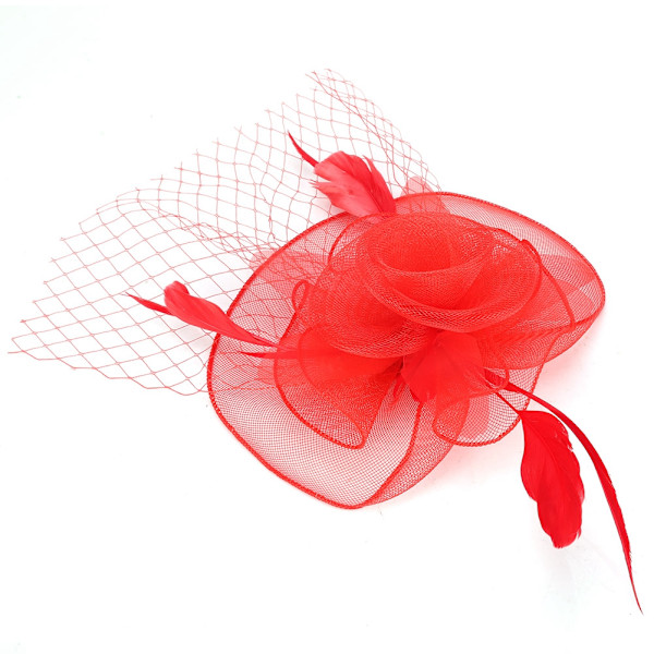 Punainen naisten verkkohuivi Häähattu Häähattu Lintuhäkki Fascinator Höyhen Hiusten Asuste