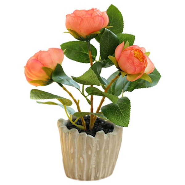 Kunstig blomst trehodet liten te-rose bonsai plante