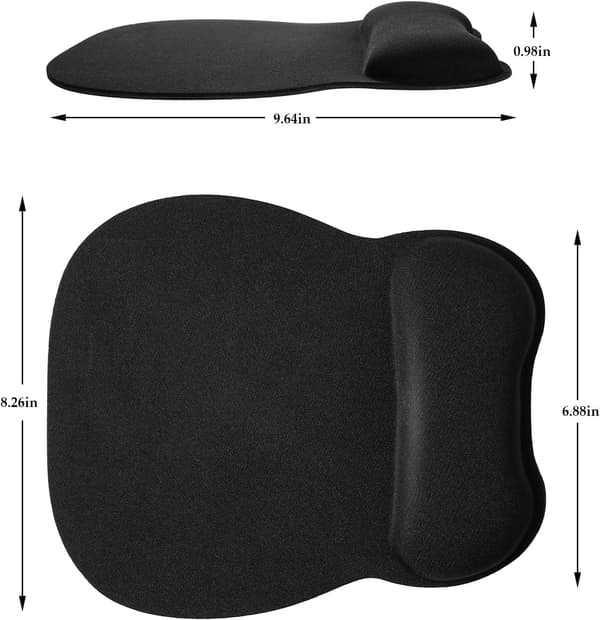 Sort - musemåtte med ergonomisk håndledsstøtte, 4 mm hukommelsesskumspude