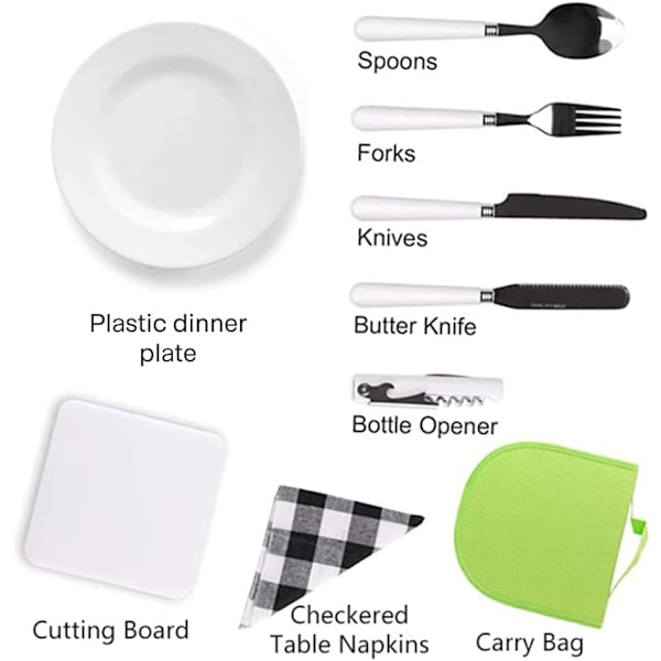Picknick &amp; Campingkompis, Matlåda med Bestickorganisatör - Perfekt för Utomhusäventyr, Rostfri Tallrik &amp; Gaffel Servett, Canvas och
