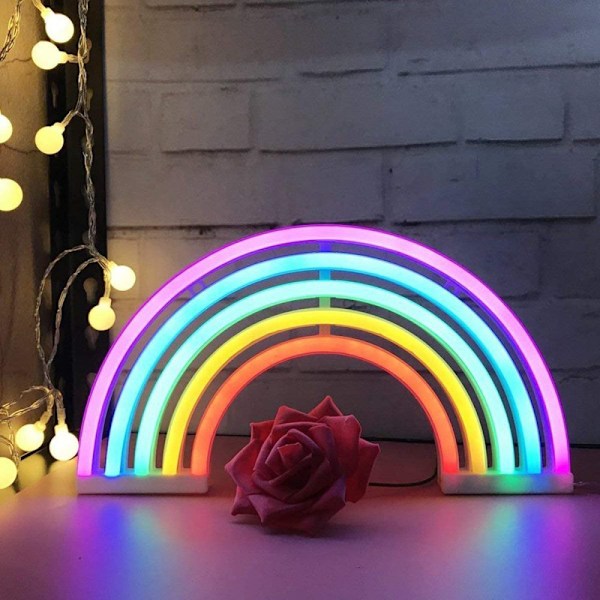 Montessori-inspirerade stapelbara klossar, regnbågsfärgad neonljusskylt för festdekoration