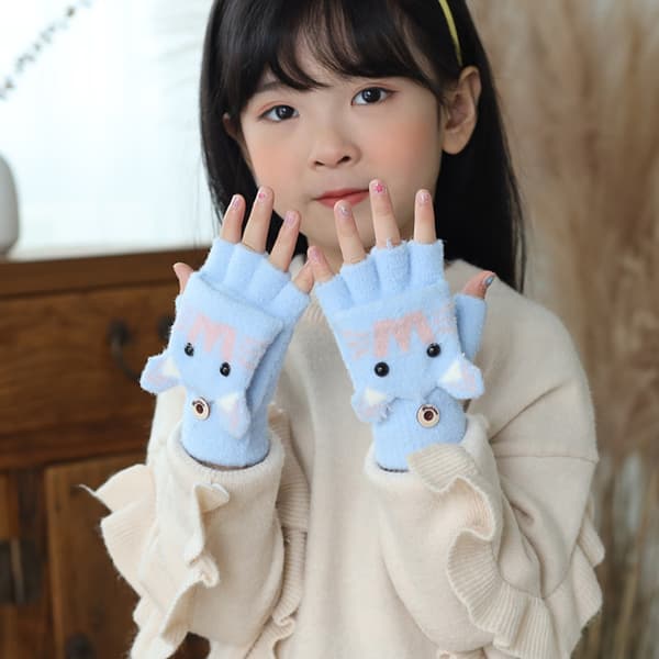 2 st vinterstickade handskar för barn, ullförtjockade handskar, öppna fingerfliphandskar för barn Baby blue