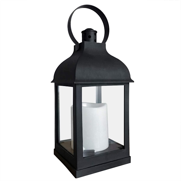 Dekorativ lykta med vintage-design, timer, flamlös ljus, vattentät batteridriven utomhus- och inomhusdekorationslykta för bröllop (28 cm hög, svart)