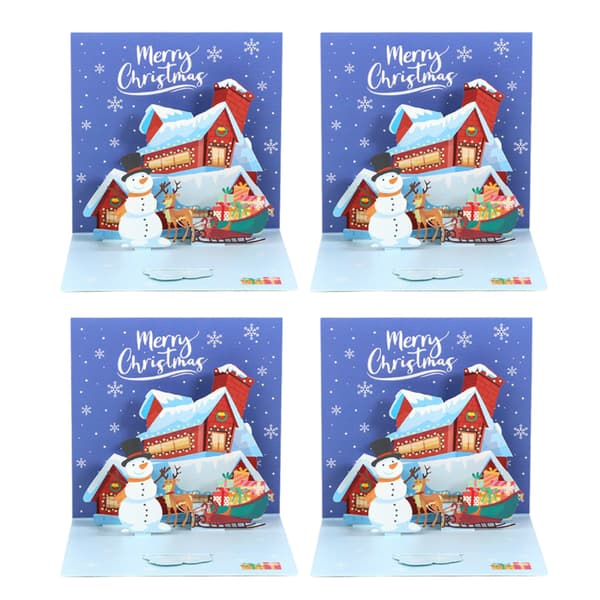 Pop Up-kort Julpaket med 4, Roligt 3D-julkort, Röd blue