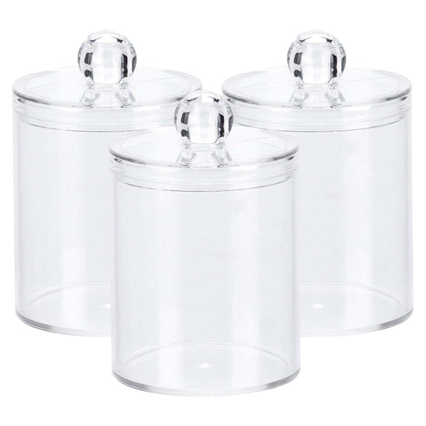 3 stk. Små Bomuldsvatpind-Kuglepudeholder, 10 Oz Apotekerglas Klar Makeup Organizer, Badeværelsesbeholdere Dispenser