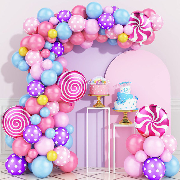 Regnbåge Smileys Godis Folieballonger för Födelsedag Bröllop, Pastell Ballongbåge med Flerfärgade Ballonger Partydekorationer, Latexballonger Godisland
