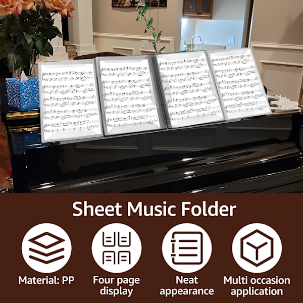 Notmapp Mapp 4 Sidor Expandera Piano Notmapp Pärm Ele Spiral Notmapp Organizer A4 Storlek Skrivbar Körmapp för Notförvaring